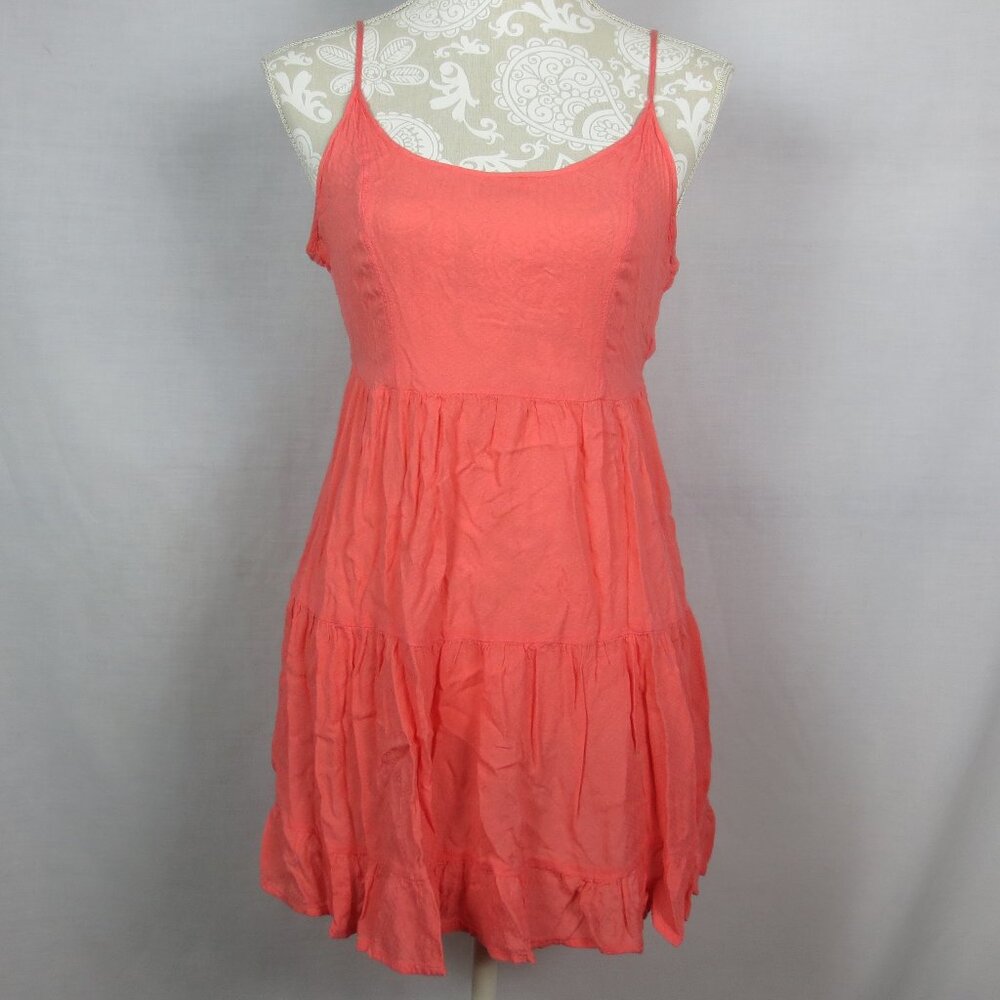 Bethany Mota Dress Peach Tangerine Sheer Tiered Mini Boho Flowy Rayon Size S